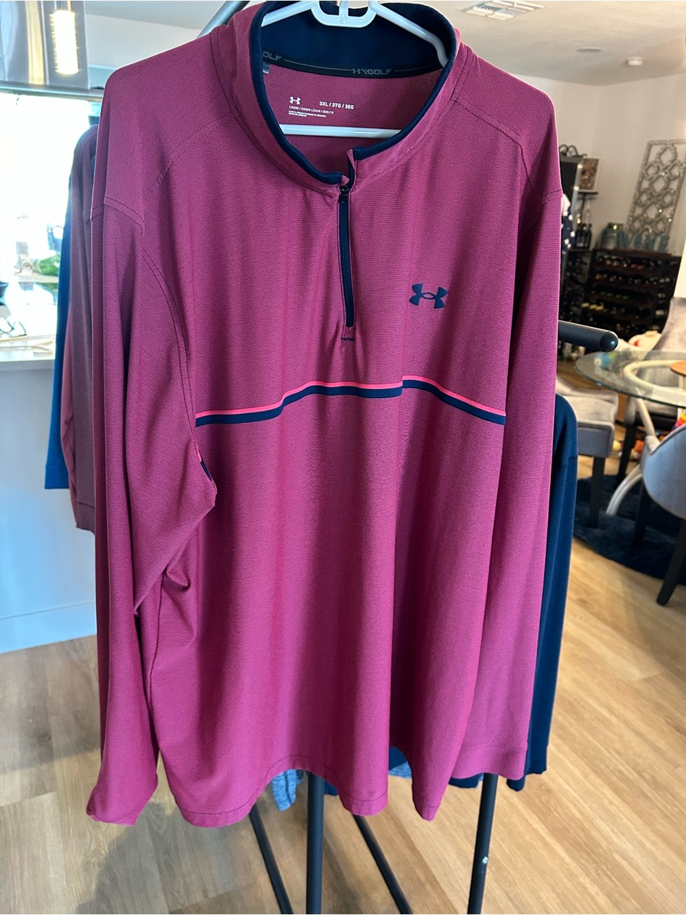 Under Armour Maroon Half-Zip Performance Pullover with Navy Piping